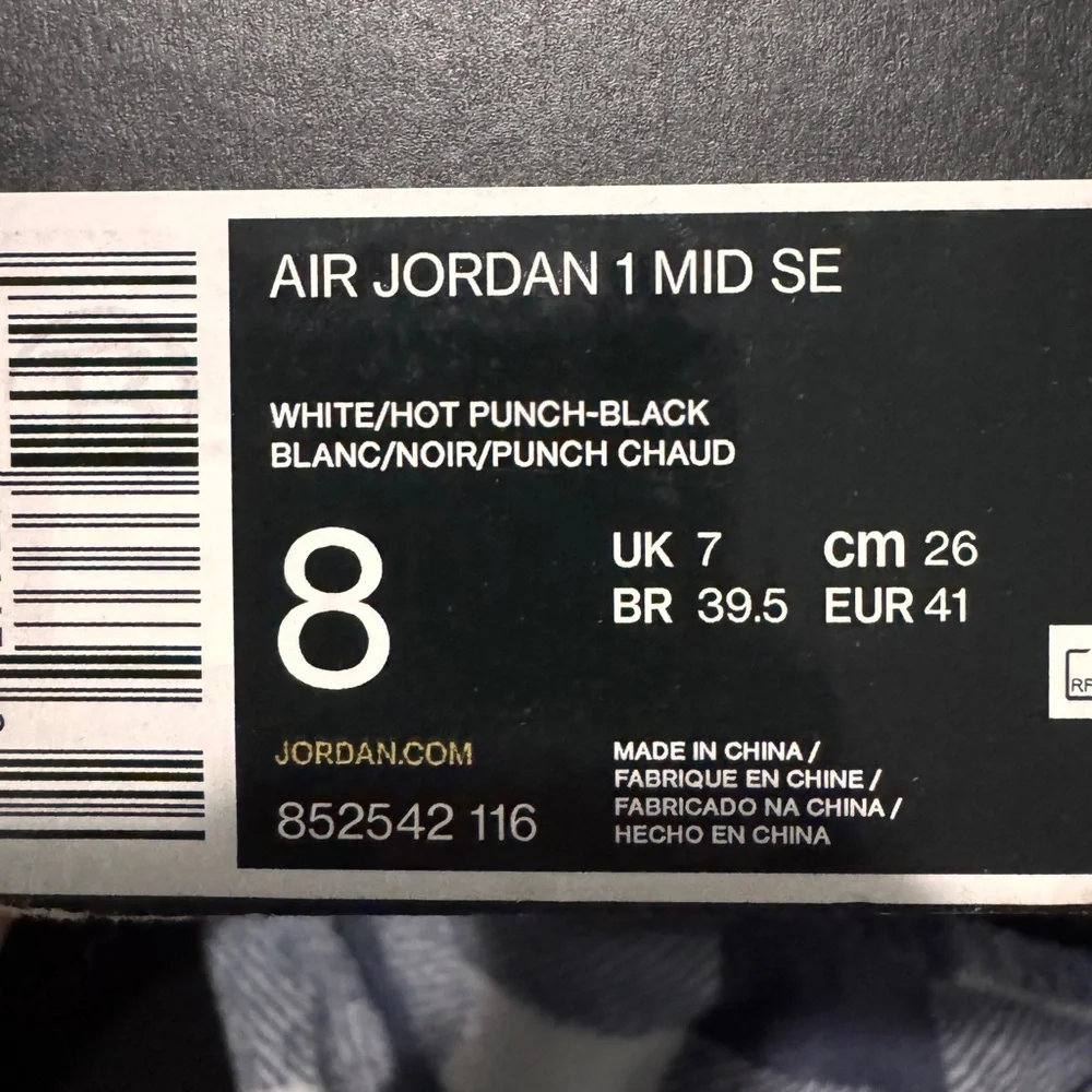 Jordan Air 1 Mid SE White Hot Punch Black Sneakers - Picture 1 of 5